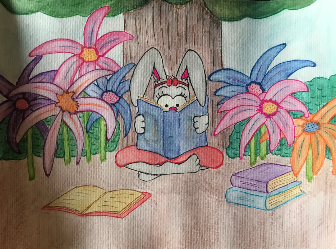 Drawing of rabbit reading